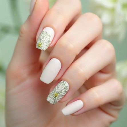 Botanical Bliss Medium Square Pale Pink Nails with Delicate Floral Design