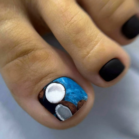 Ocean Breeze Short Square Blue and Brown Marble Finish Toenail Press Set