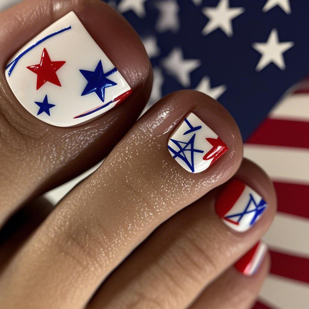 Patriotic Elegance Press On Toenail Set Short Square Shape Red and Blue with Starry Design