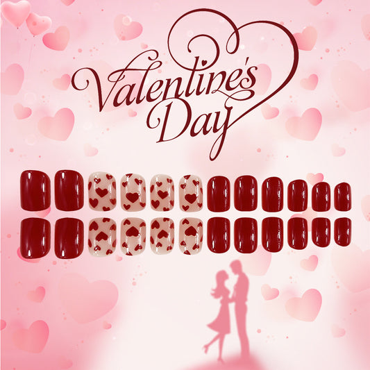 Valentine's Day Romance Short Squoval Red Nails with Heart Design