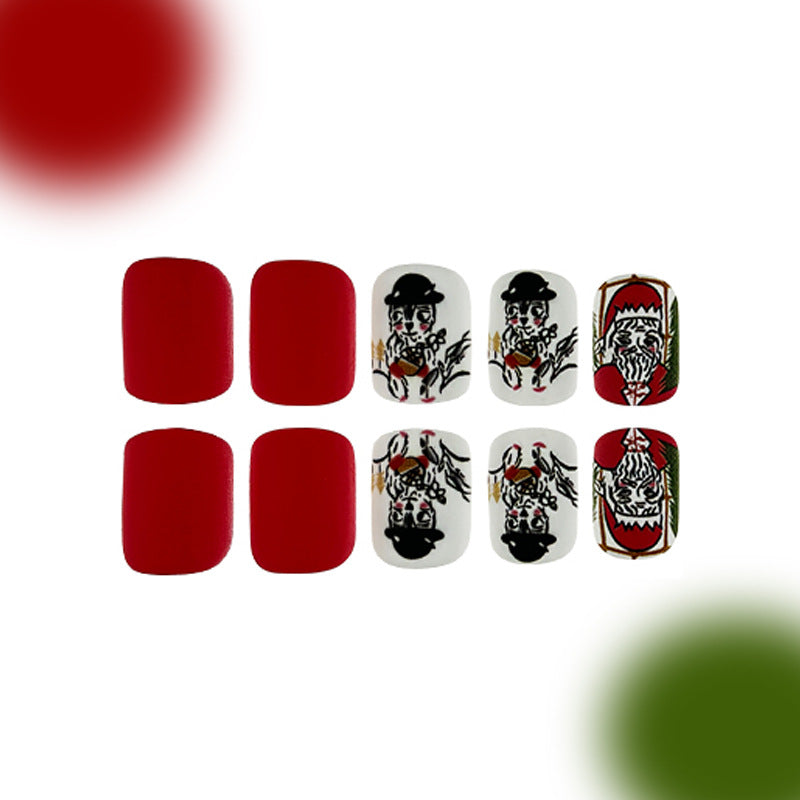 Festive Holiday Cheer Short Oval Red and White Press On Nail Set with Unique Graphic Designs