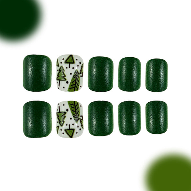 Forest Adventure Short Square Green Matte Press On Nail Set with Nature-Inspired Designs