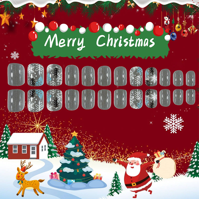 Festive Winter Wonderland Press On Nail Set Short Square Gray with Winter Themed Designs