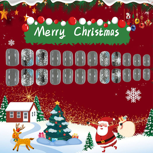 Festive Winter Wonderland Press On Nail Set Short Square Gray with Winter Themed Designs