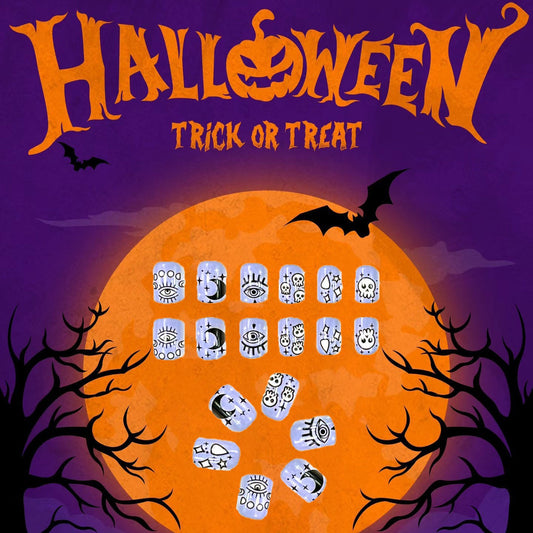 Spooky Halloween Medium Oval Blue Ghost Eyes Press On Nail Set Perfect for Trick or Treat Festivities