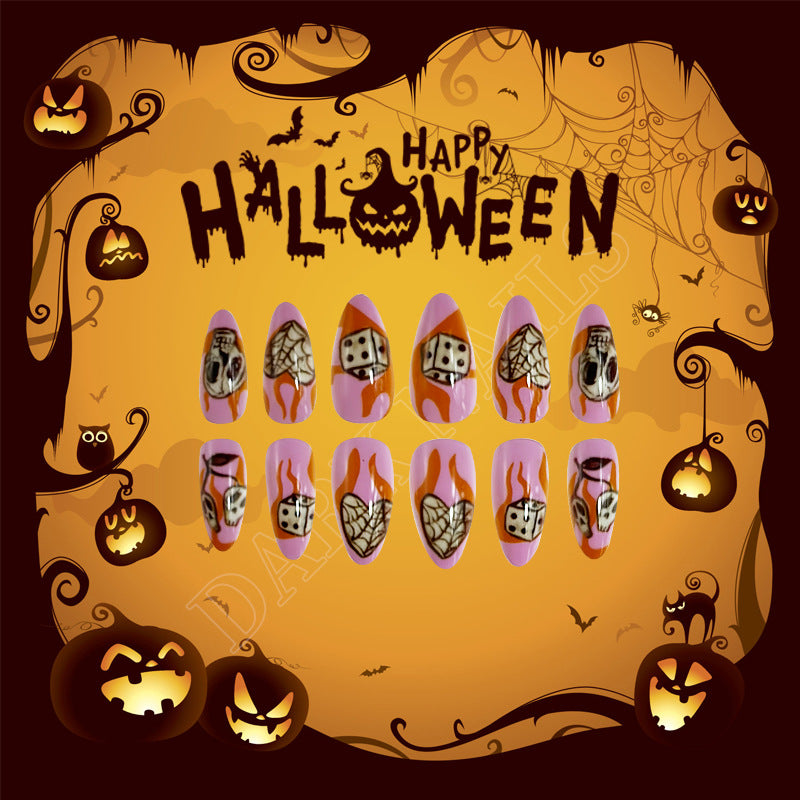 Spooktacular Halloween Long Almond Pink and Orange Press On Nail Set with Fun Halloween Designs