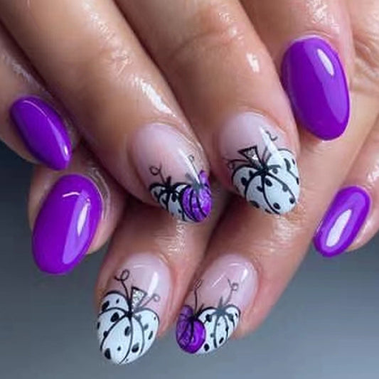 Whimsical Butterfly Garden Long Almond Purple Nail Set with Unique Floral Design