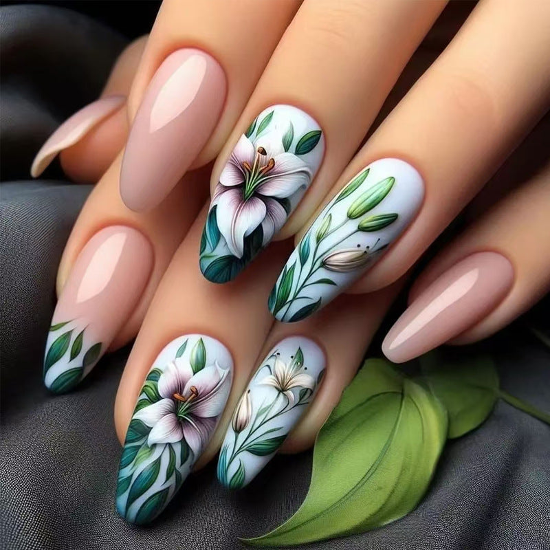 Blossom Garden Long Almond Floral Design Multicolor Press on Nail Set