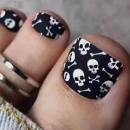 Gothic Vibes Short Square Black Skull Print Press On Nail Set with Easy Application and Unique Design