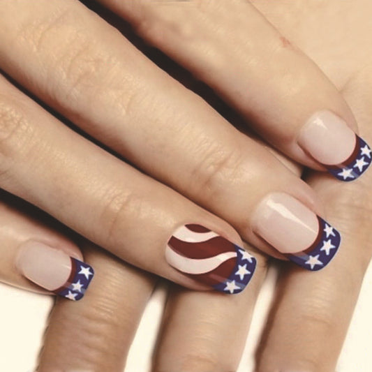 Patriotic Elegance Medium Length Square Patriotic Nails with Stars and Stripes Design, Press On Nail Set in Red, White, and Blue