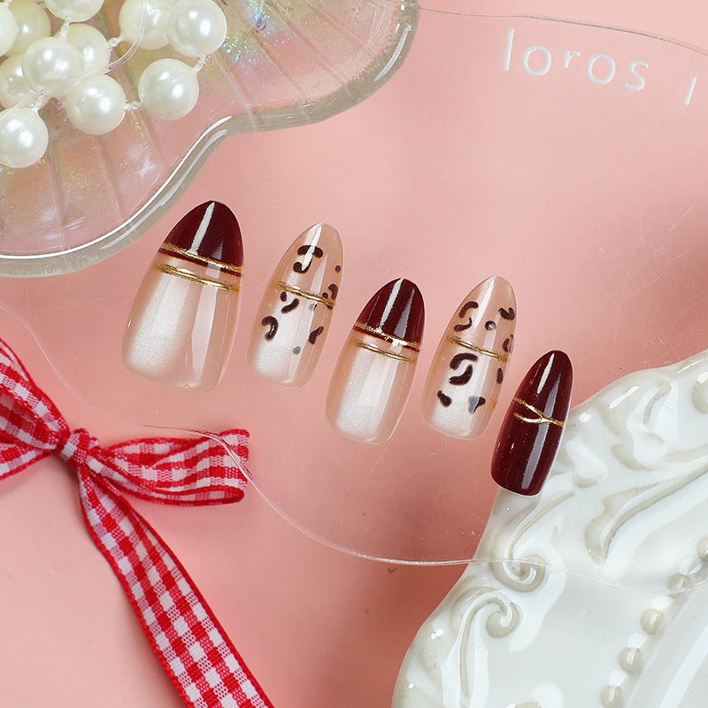 Chic Elegance Medium Almond Burgundy with Gold Accent Press On Nail Set