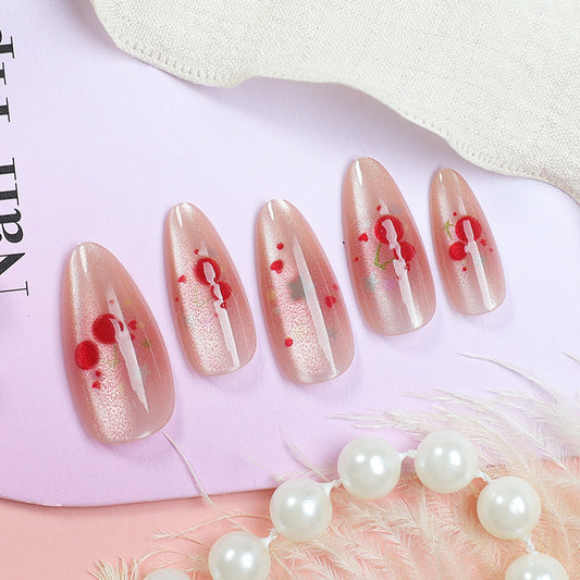 Enchanting Blossom Medium Oval Pink with Floral Accents Press On Nail Set
