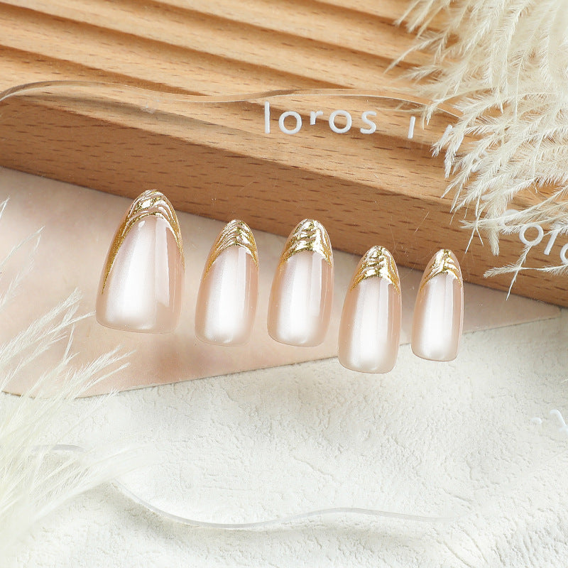 Glamorous Elegance Medium Almond Soft Pink with Gold Accent Press-On Nail Set
