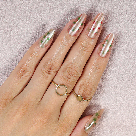 Festive Elegance Long Almond Transparent with Colorful Star Design Press On Nail Set