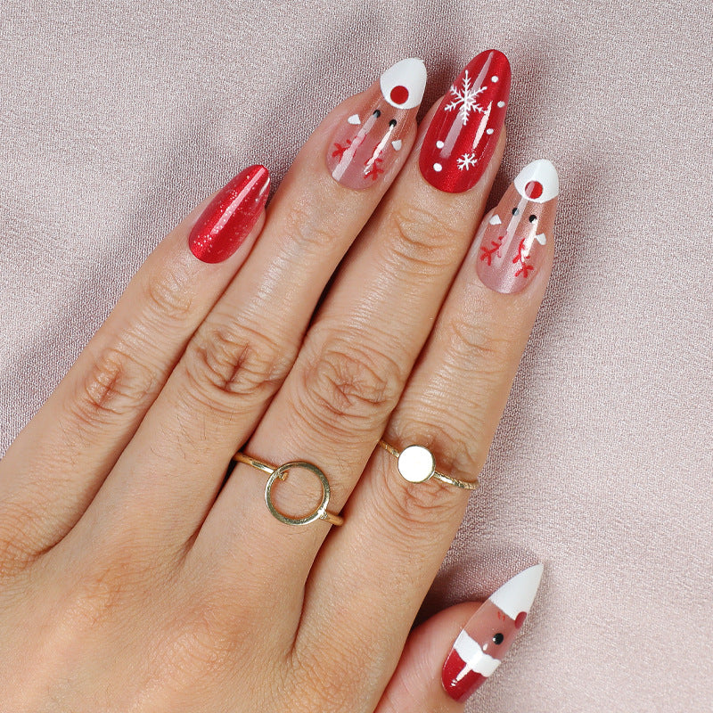 Festive Joy Long Oval Red with Whimsical Holiday Design Press on Nail Set