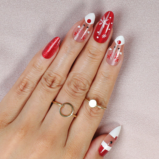 Festive Joy Long Oval Red with Whimsical Holiday Design Press on Nail Set