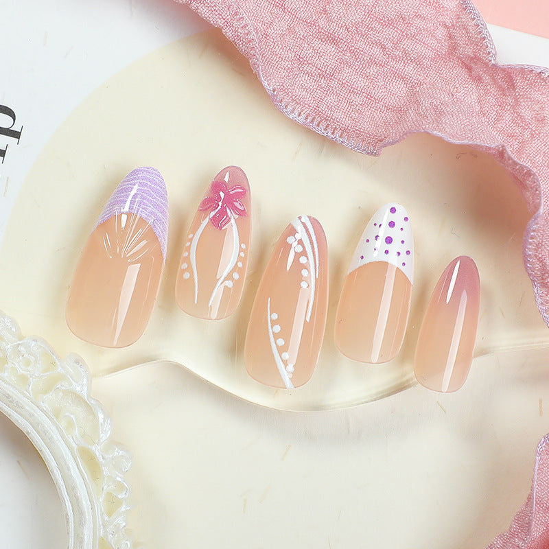 Floral Dream Medium Almond Pink Floral Nail Set