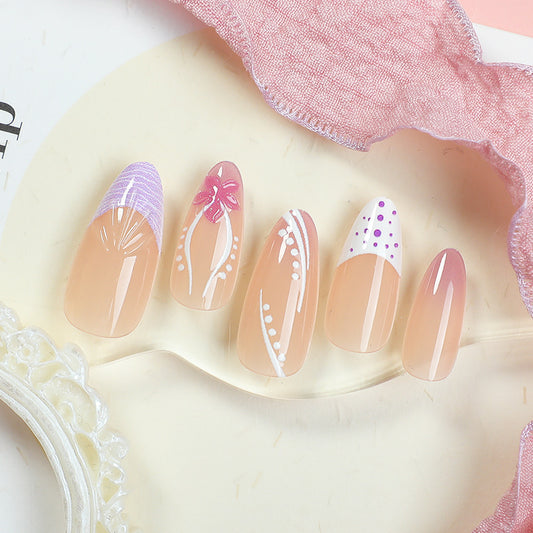 Floral Dream Medium Almond Pink Floral Nail Set