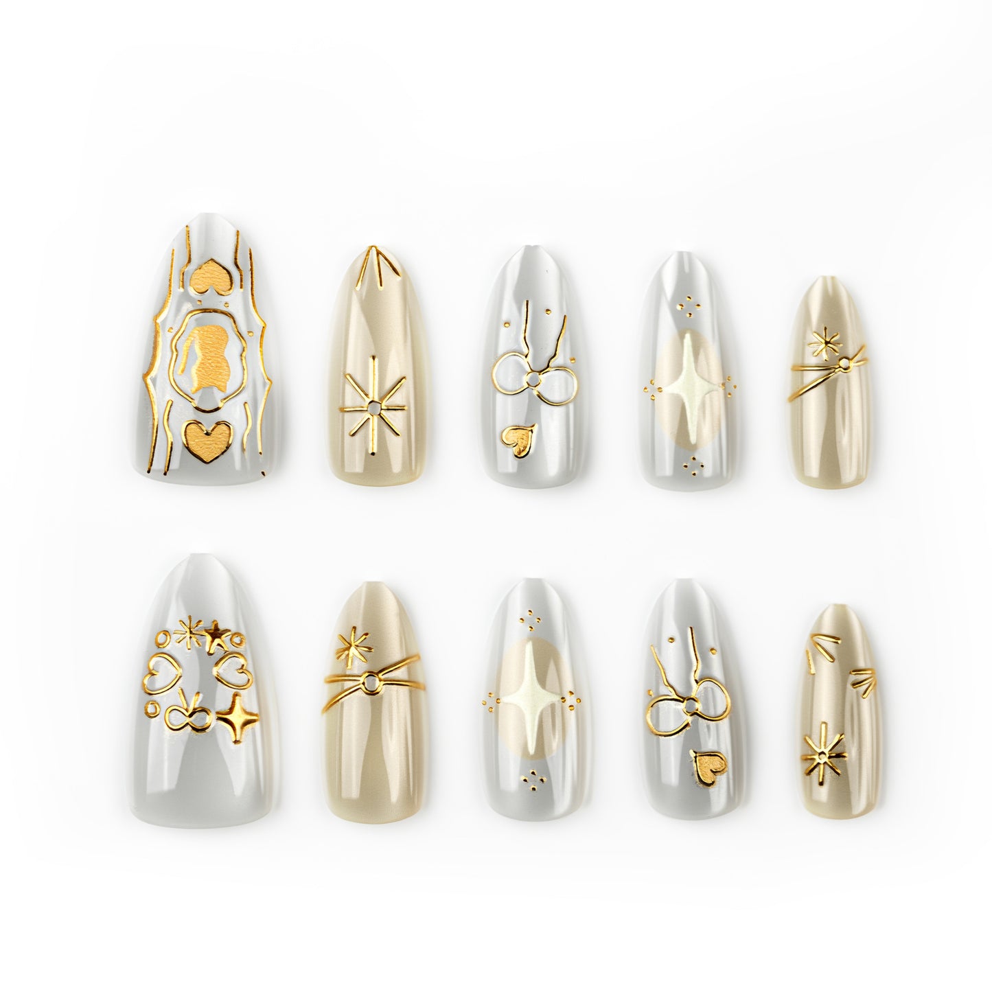 Glamorous Elegance Medium Almond Metallic Accents Press On Nail Set