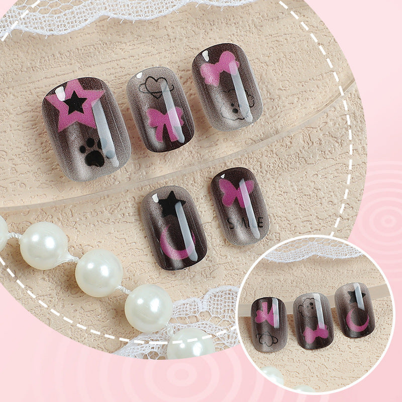 Whimsical Charm Short Square Pink Gradient Nail Set with Fun Cute Designs