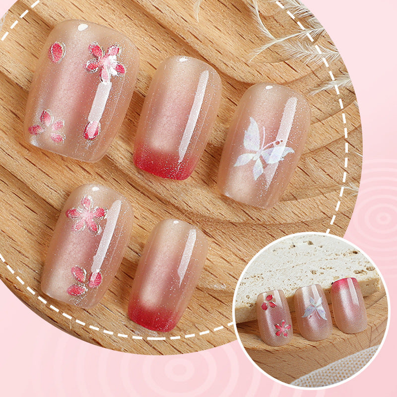 Blossom Beauty Short Square Pink Gradient Floral Nail Set