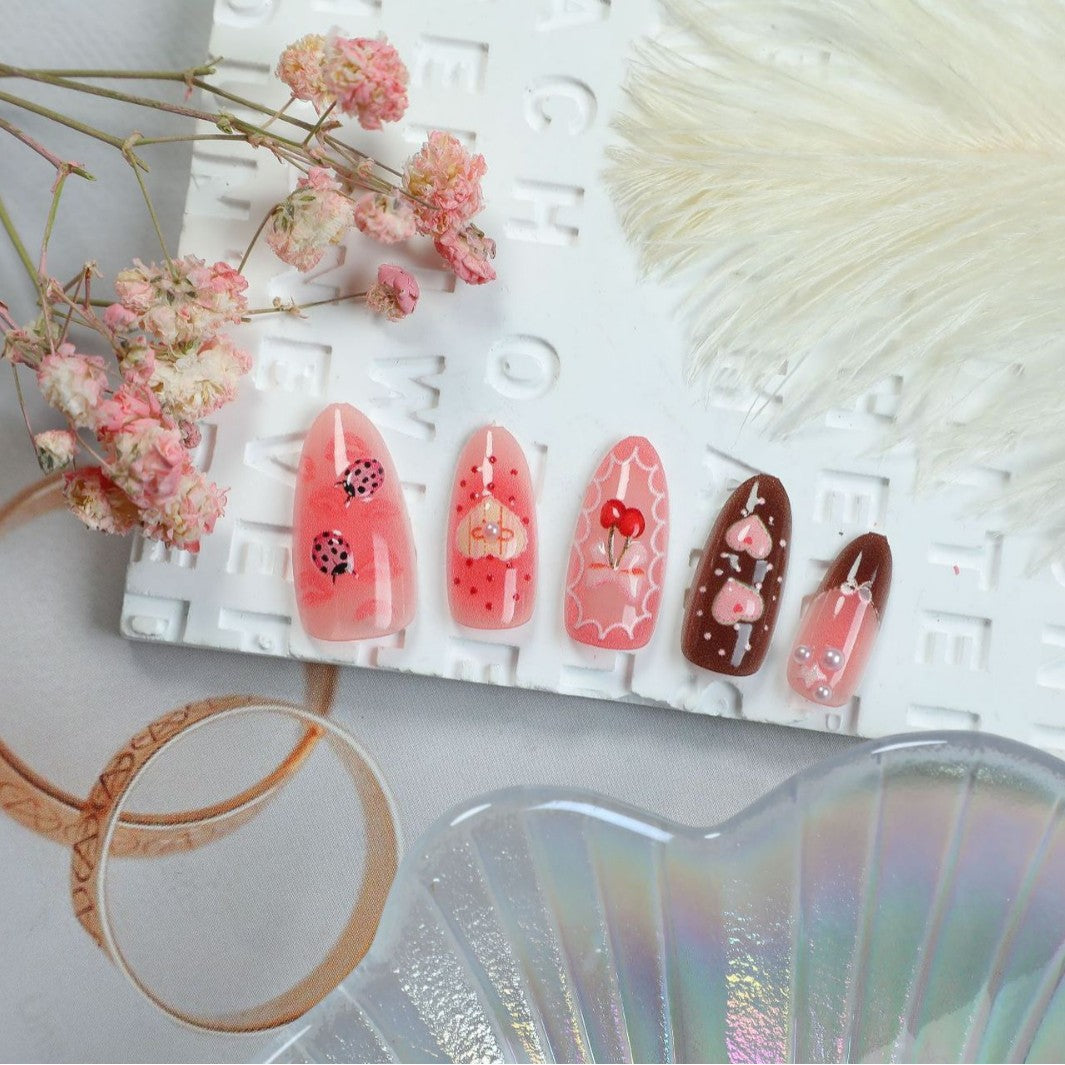 Blossom Dream Medium Almond Pink with Whimsical Designs Press On Nail Set
