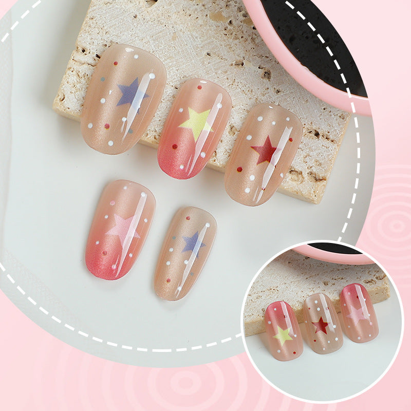 Starry Dream Short Round Gradient Nail Set with Colorful Dots