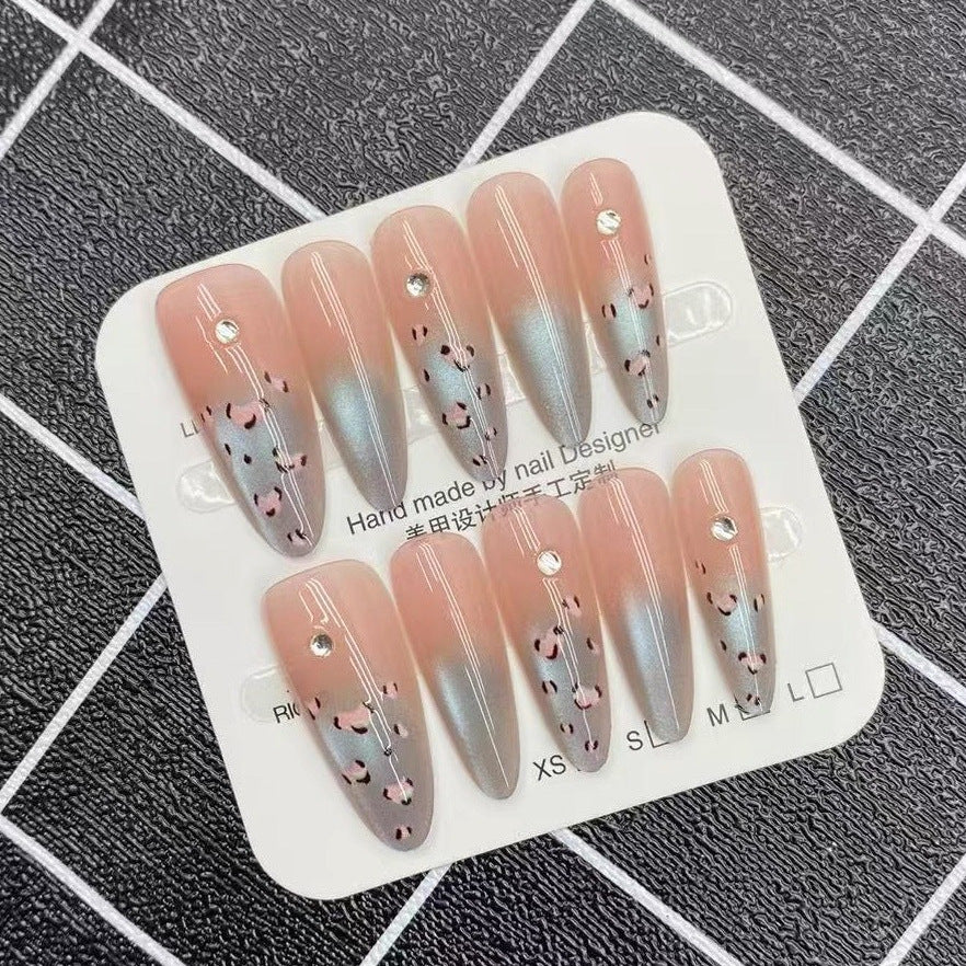 Glamorous Long Stiletto Beige Ombre Nail Set with Sparkling Accents