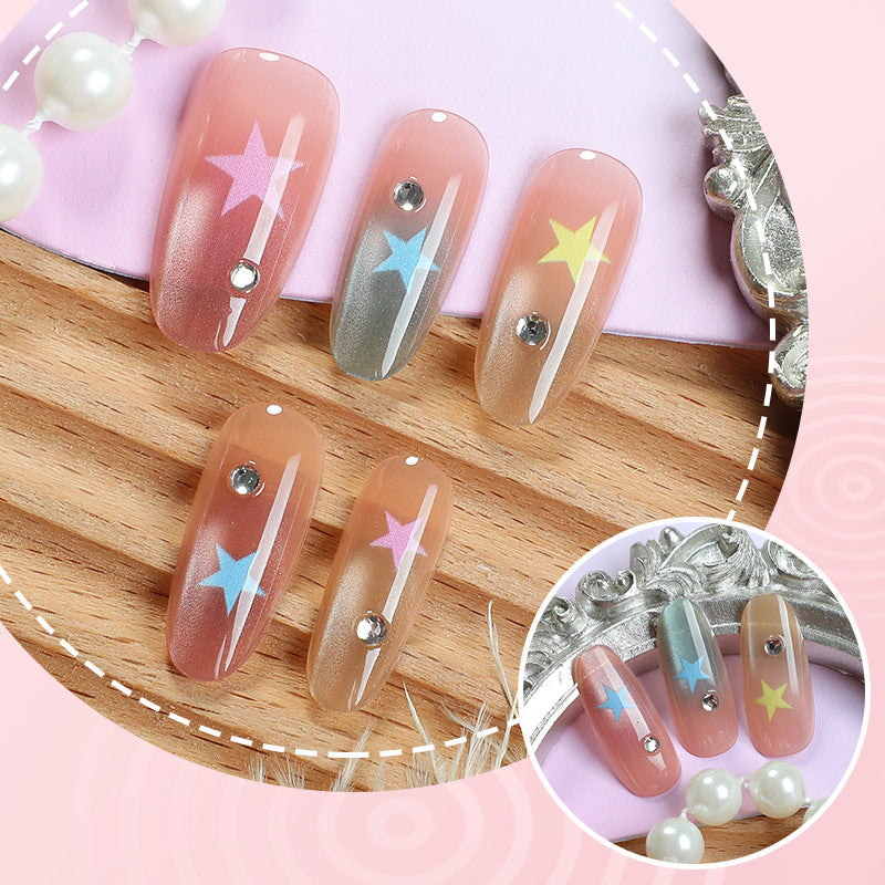 Celestial Dream Long Round Pink with Star Accents Press On Nail Set