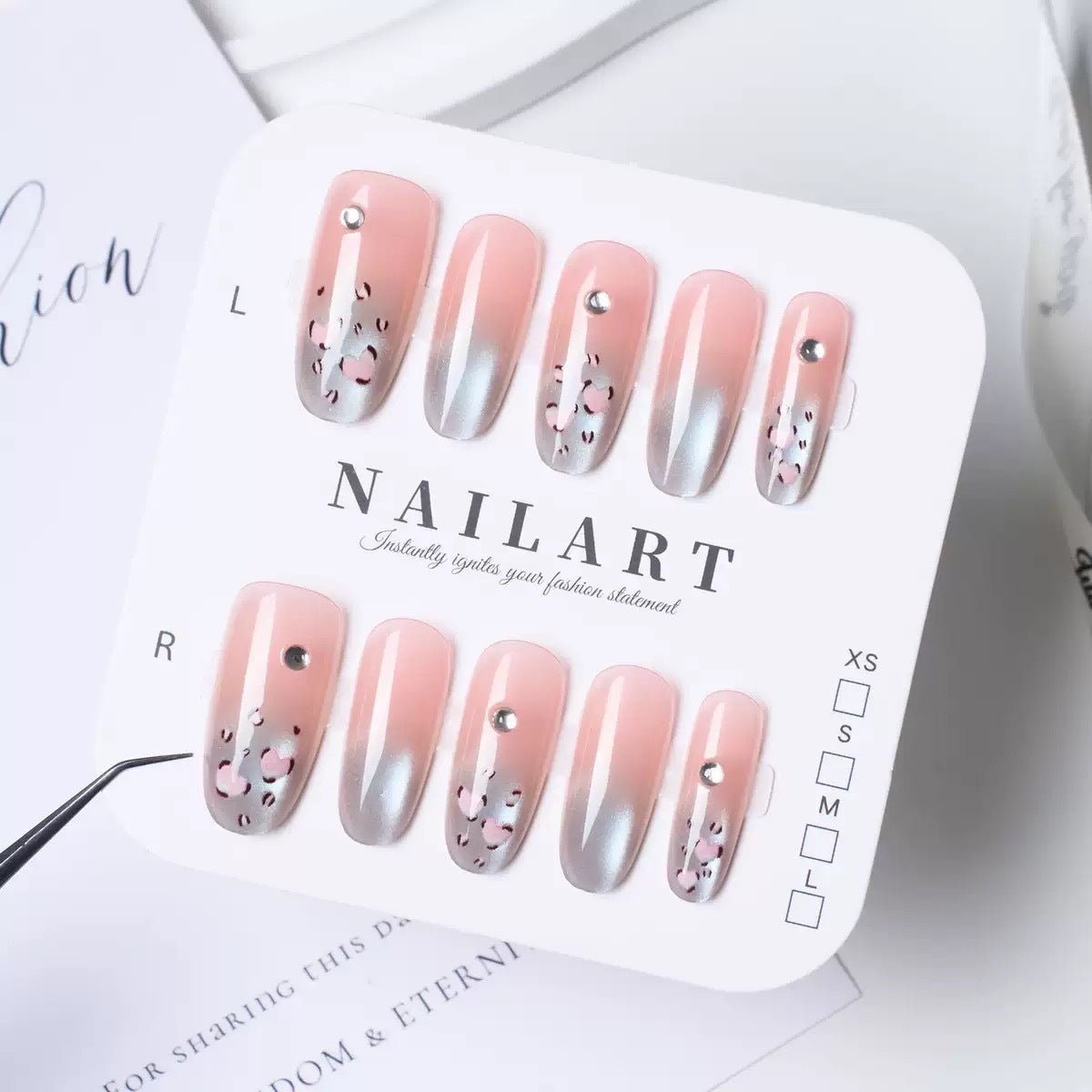 Chic Glamour Long Oval Pink Ombre with Rhinestone Accent Press On Nail Set