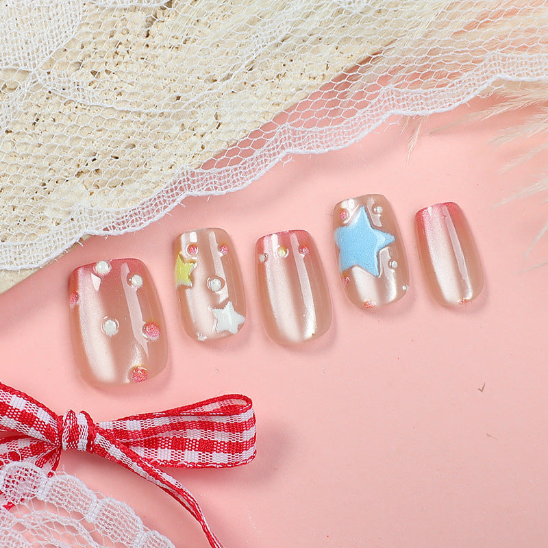 Celestial Dream Short Square Translucent with Star and Dot Accents Press On Nail Set