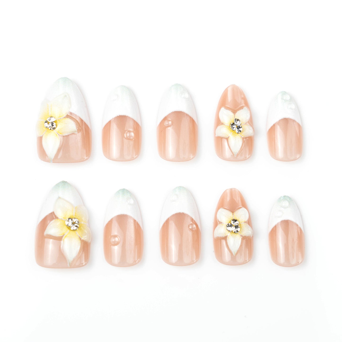 Floral Elegance Short Stiletto Pink with Flower Accents Press On Nail Set
