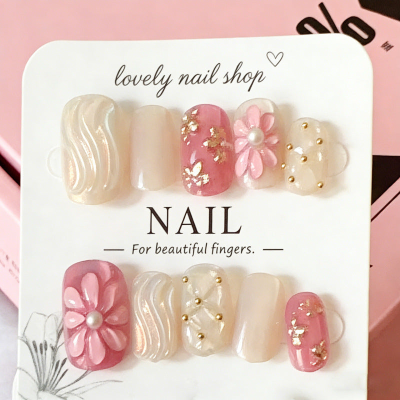 Enchanting Blossom Short Square Pink with Gold Accents Press On Nail Set
