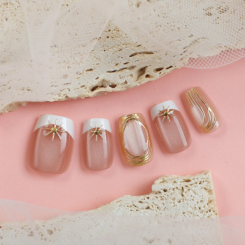 Elegant Enchantment Short Square Pink with Gold Accent Press on Nail Set