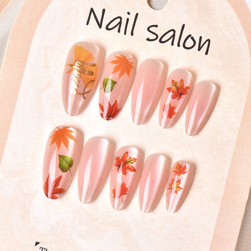 Autumn Elegance Long Almond Peachy Floral Press On Nail Set