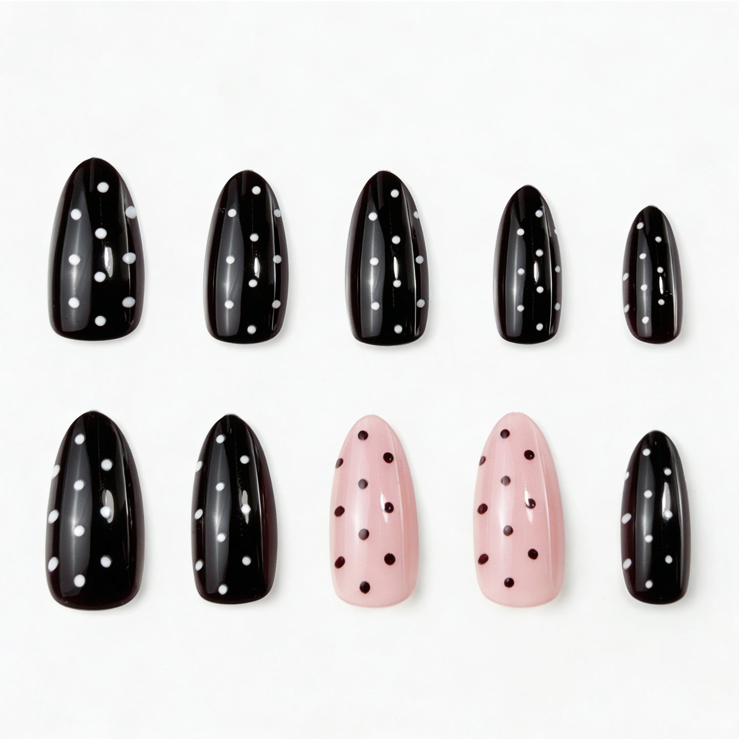 Chic Polka Dot Fantasy Medium Stiletto Black and Pink with Unique Design Press on Nail Set