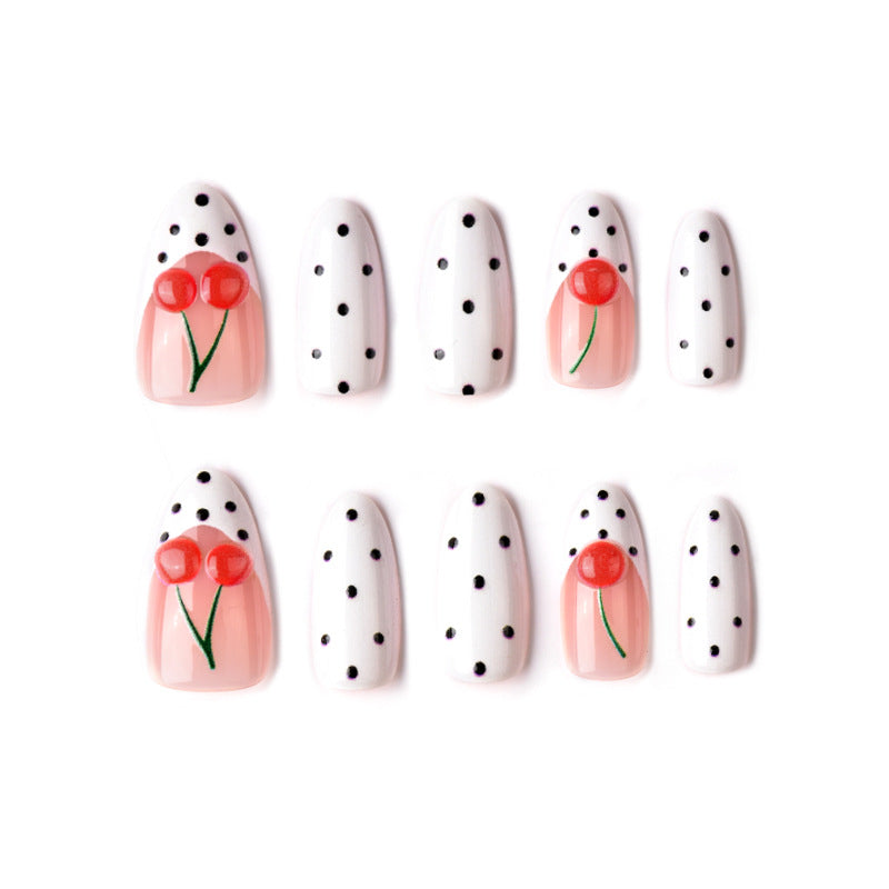 Cherry Blossom Delight Medium Almond White with Floral Design Press On Nail Set