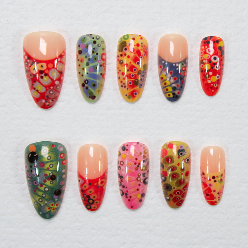 Whimsical Colorful Dots Medium Almond Multicolor Press On Nail Set
