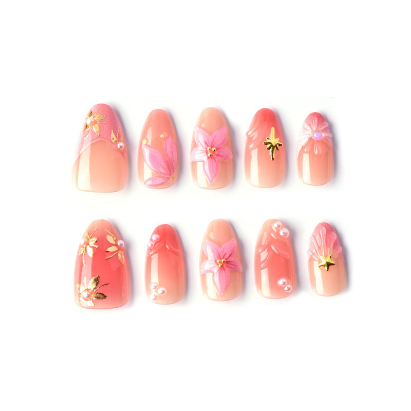 Blossom Garden Short Almond Rosé with Floral Accents Nail Set