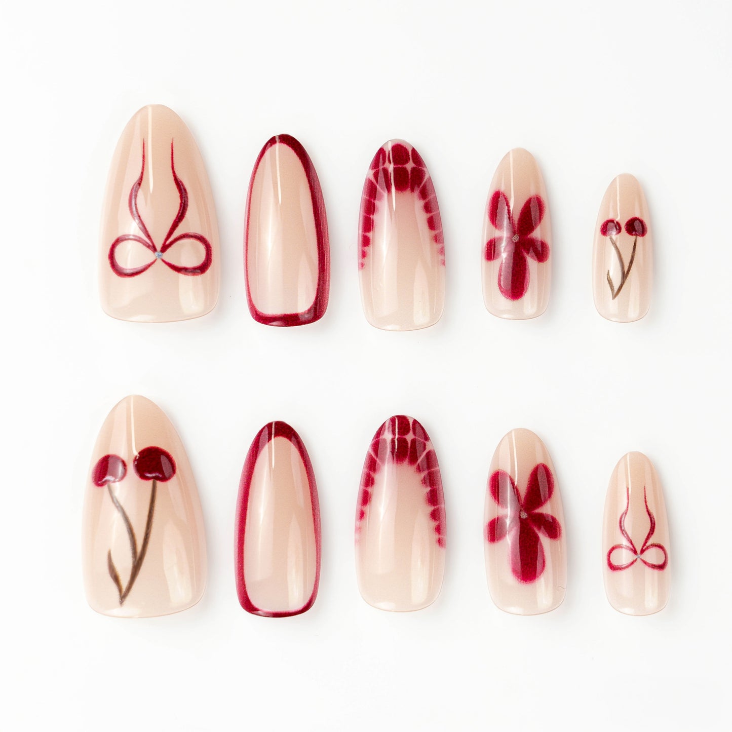 Cherry Blossom Short Almond Floral Accent Press On Nail Set