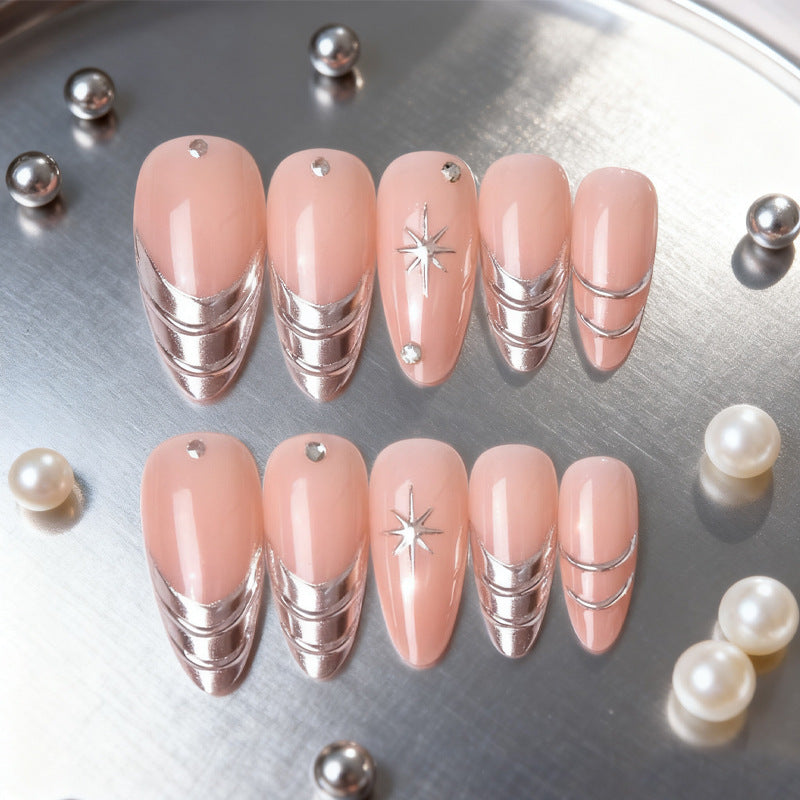 Glamorous Enchantment Short Almond Blush Pink Nails with Sparkling Accents