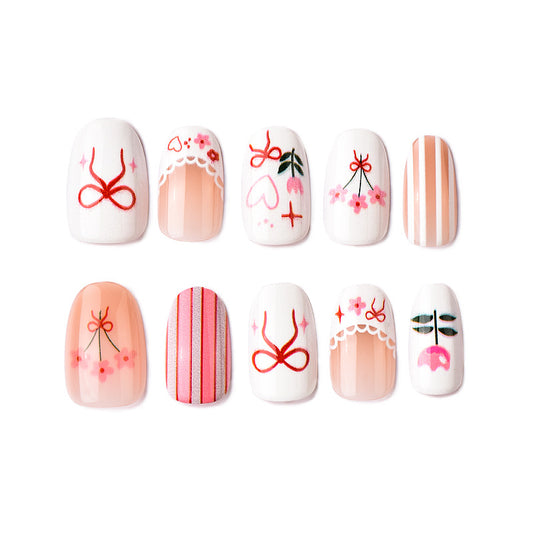 Blossom Delight Short Squoval Beige with Artistic Floral Designs Press on Nail Set