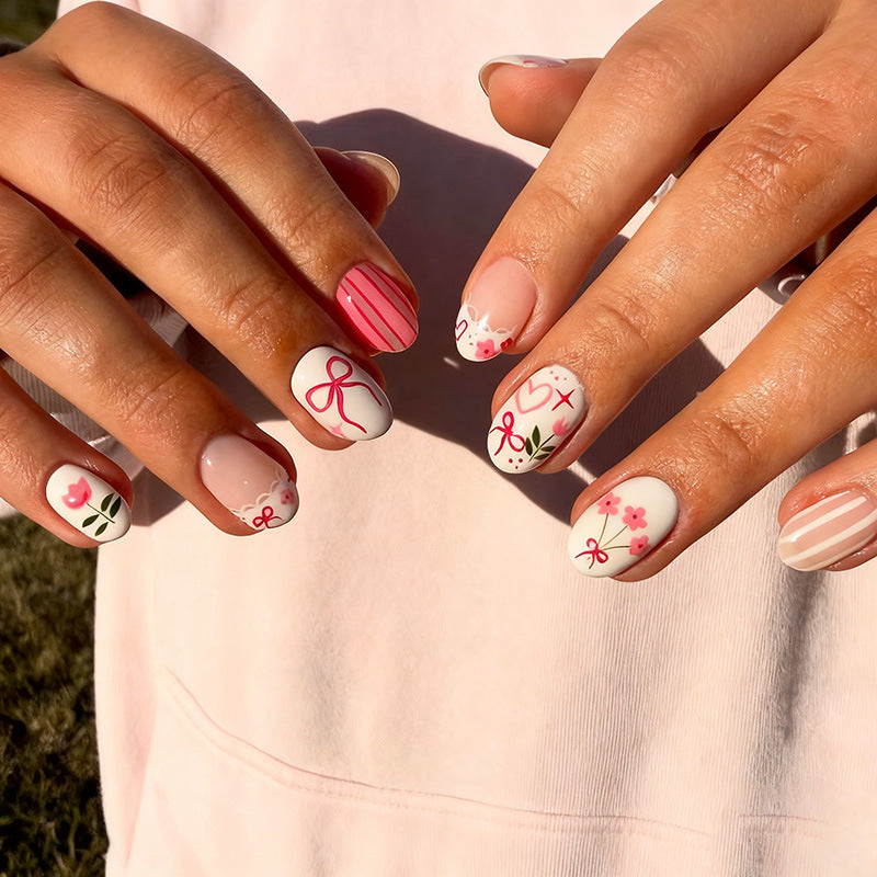 Romantic Floral Short Round Pastel Designs Press On Nail Set
