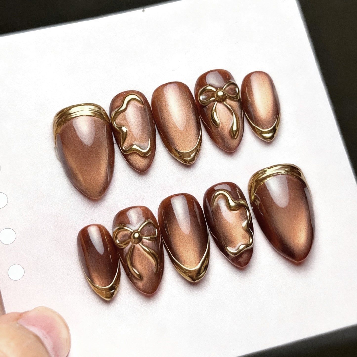 Autumn Elegance Short Coffin Brown with Gold Accents Press on Nail Set