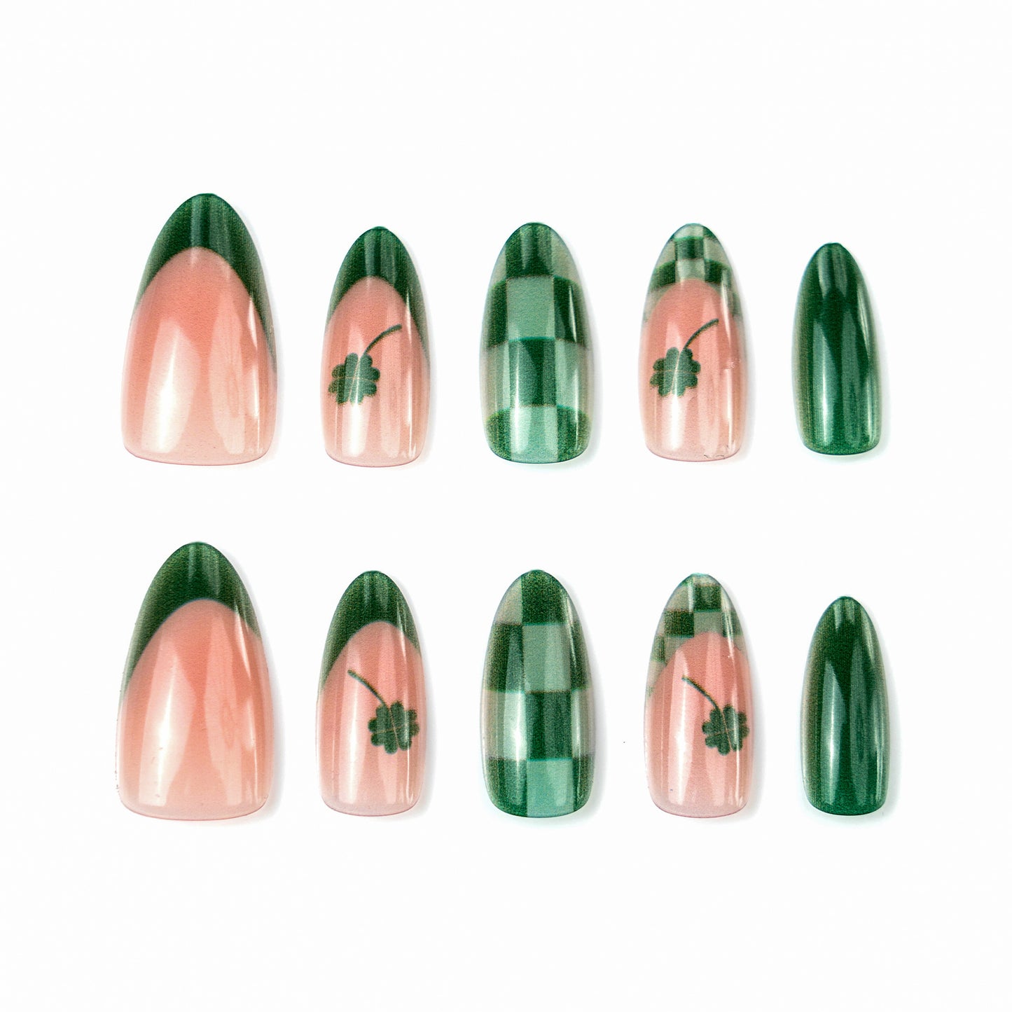 St. Patrick's Day Inspired Long Almond Green Floral Press On Nail Set
