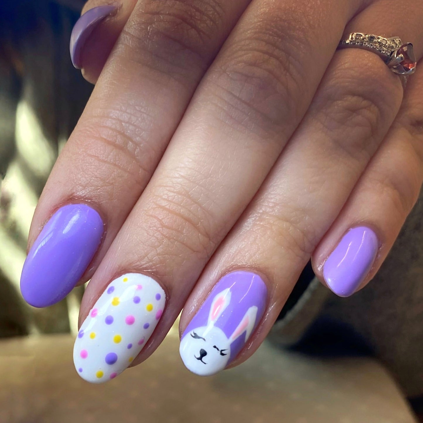 Spring Celebration Short Round Lavender with Bunny Art Nail Set