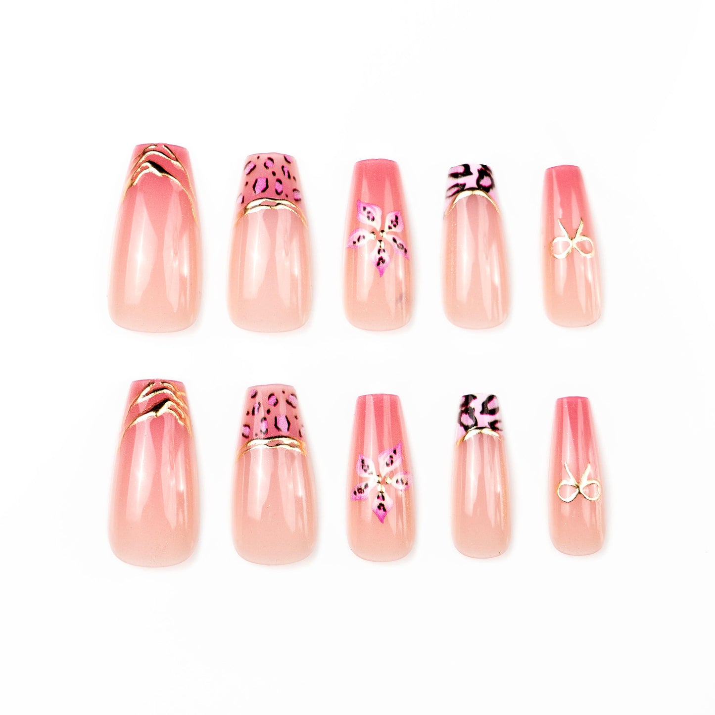 Blush Blossom Long Coffin Pink with Floral Accents Press On Nail Set