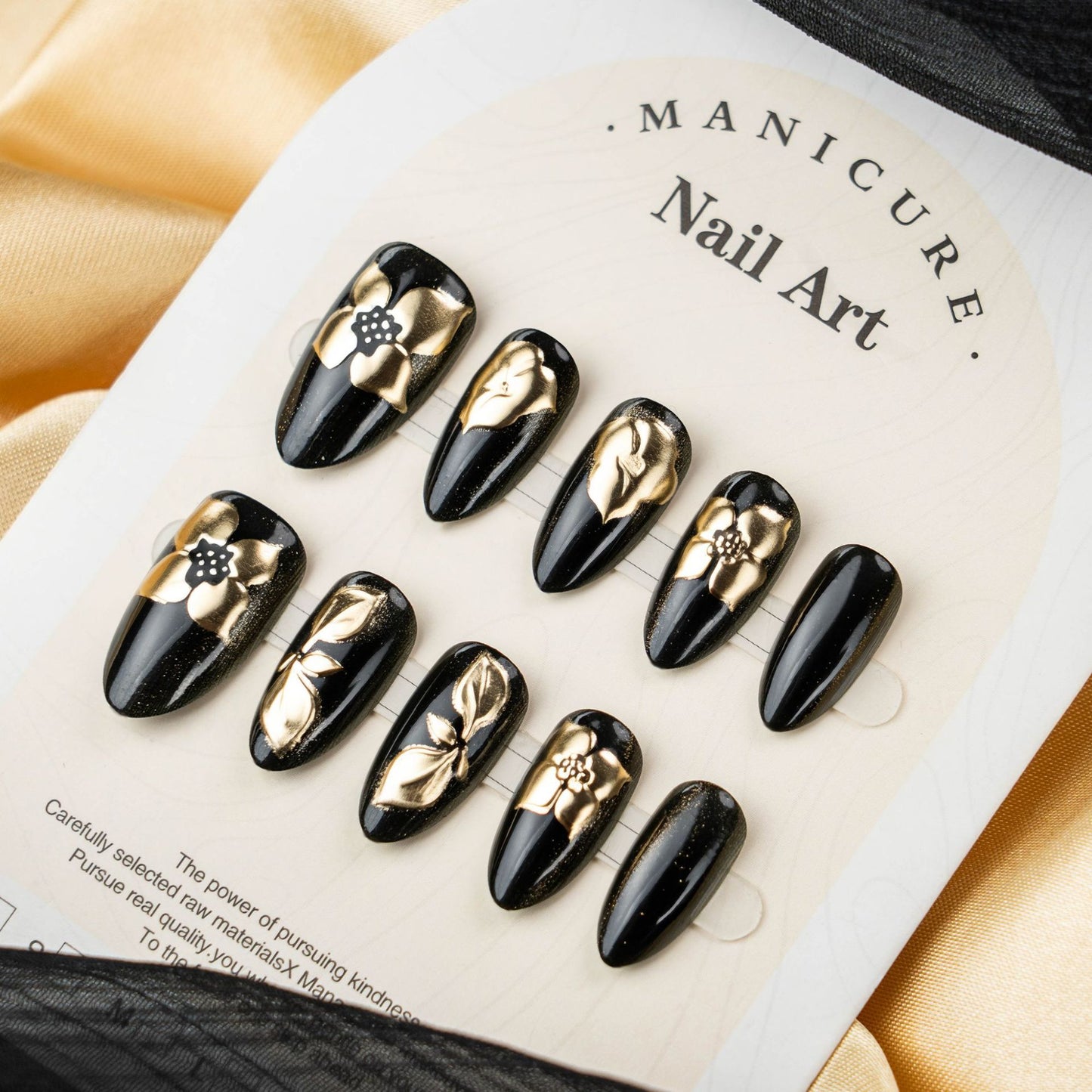 Gothic Elegance Long Stiletto Black Floral Press On Nail Set