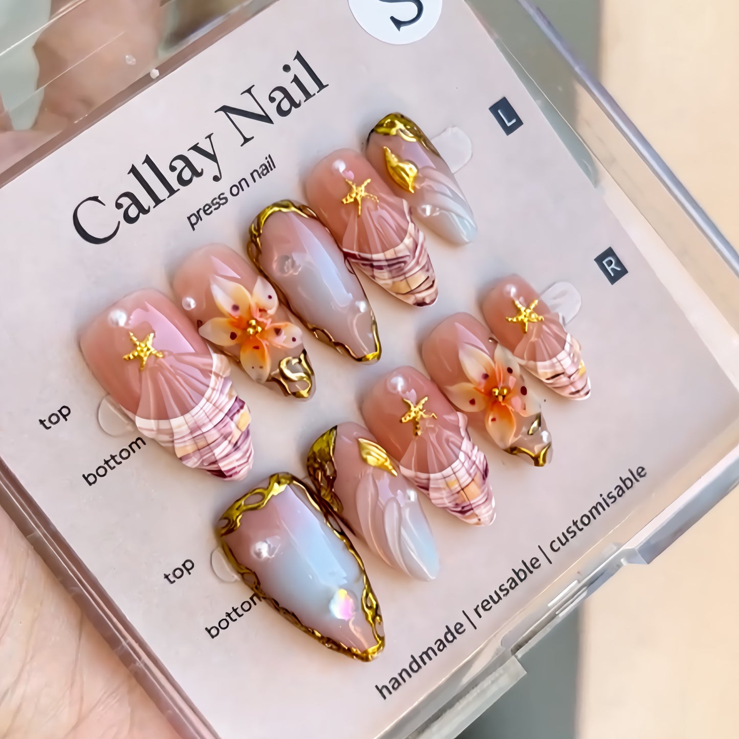 Enchanted Garden Long Almond Pink with Floral Accents Press on Nail Set