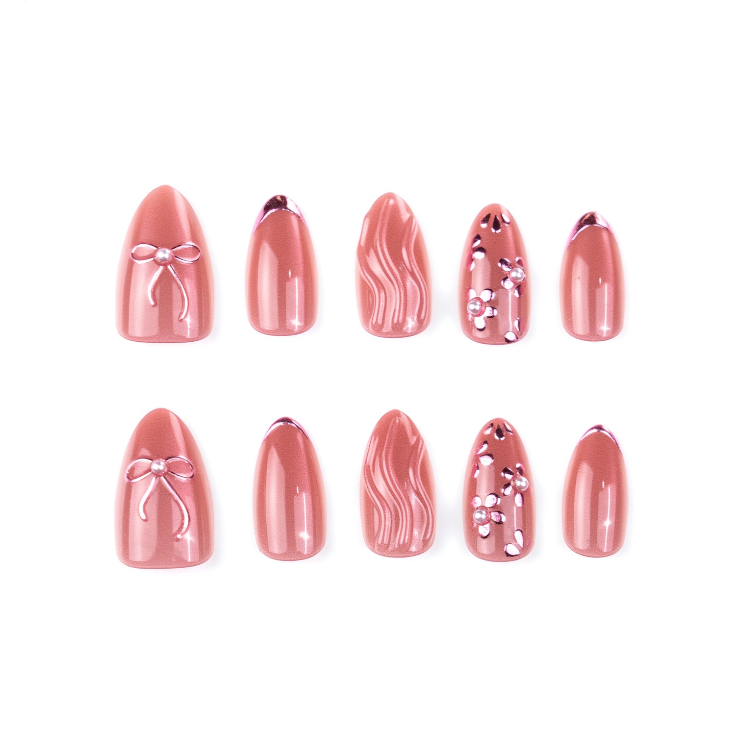 Chic Elegance Medium Almond Blush with Elegant Bow Accents Press On Nail Set